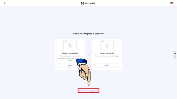 Click skip, create an empty website
